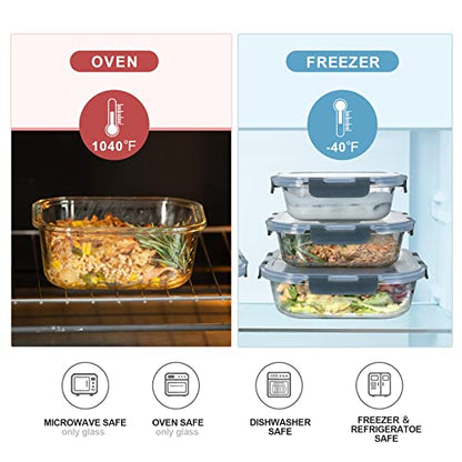 coccot Glass Food Storage Containers with Lids Airtight, Glass Meal Prep Containers for Lunch Food, Container Set, Easy to Open& Close/Microwave,Oven,Freezer,Dishwasher Safe/Leak-Proof（20 Pieces） - color: clear
