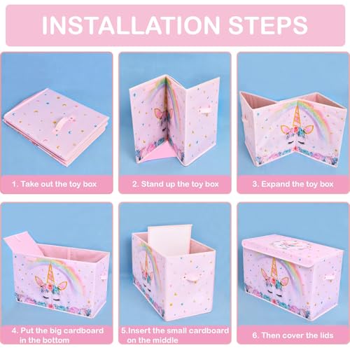 WERNNSAI Unicorn Toy Box - Collapsible Oxford Storage Bin with Handles 25" x 13" x 16" Toys Clothes Books Chest Organizer Cube with Flip-top Lid for Girls Kids Bedroom Nursery Living Room