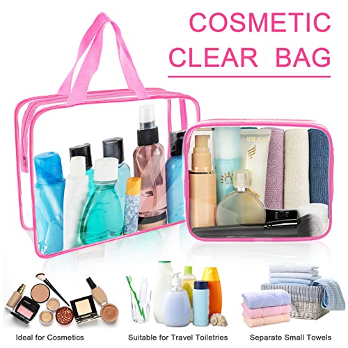 APREUTY Clear Makeup Bags, TSA Approved 6 Pcs Cosmetic Makeup Bags Set Clear PVC with Zipper Handle Portable Travel Luggage Pouch Airport Airline Vacation Organization (Rose Red) - color: Rose Red-6PCS(Large+Medium+Small)