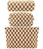 ZLFSRQ 3Pcs Checkered Makeup Bag for Women Large Small Checkered Cosmetic Bag Set Aesthetic Preppy Pencil Case Cute Pencil Pouch Brown Makeup Pouch for Purse Travel Toiletry Bags Zipper Skincare Bags - color: B-Checkered 3Pcs Mix Brown