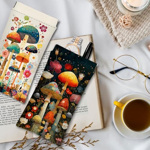 Eyeglasses Sunglasses Case PU Soft Squeeze Top Glasses Pouch for Women Student,Floral Pattern Portable Anti Scratch - color: Brown-mushrooms06