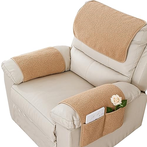 Armrest Cover, Recliner Chair Protector, Furniture Protector Slip, Side Storage Pocket, Stretch Armchair Couch Arm Rest Cover for Recliner, Chair, Sofa (Camel,3 Seater(5pcs)) - color: Camel, size: 3 Seater(5pcs)