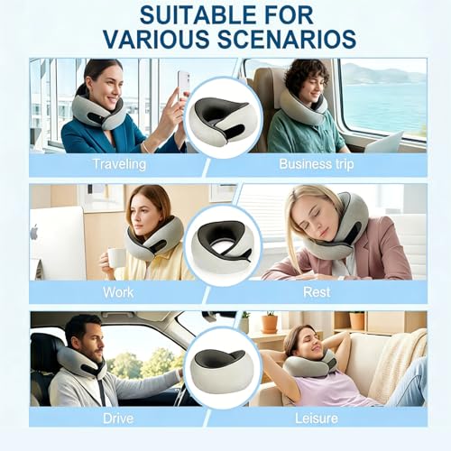 Travel Neck Pillow- 360° Ergonomic Memory Foam Travel Neck Pillow Airplane,Premium Breathable Relief Neck Pain for Long Flights,Car & Office (Gray) - color: Gray