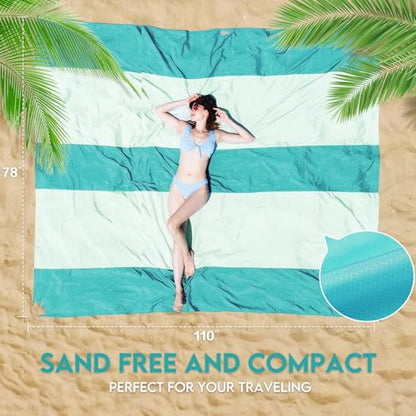 BYDOLL Nylon Beach Blanket Waterproof Sandproof 78''x110'' Oversized Suits 1-7 Adults Sand Free Extra Large Blanket Lightweight Soft Picnic Mat for Beach Essentials - color: Green, size: 78''x 110''