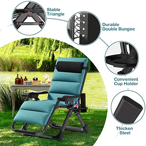 NAIZEA Padded Zero Gravity Chair, Folding Outdoor Lounge Chairs, Adjustable Reclining Camping Chairs with Cup Holder, Ergonomic Patio Lawn Chair for Balcony Beach Deck Yard - color: Green, style: Zero Gravity Chair