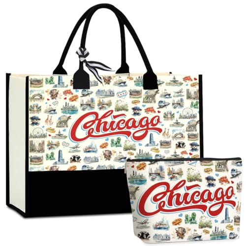 Seattle Italy Chicago New York Las Vegas Paris Gifts for Women Canvas Tote Bag Mother's Day Gifts for Women - color: Chicago