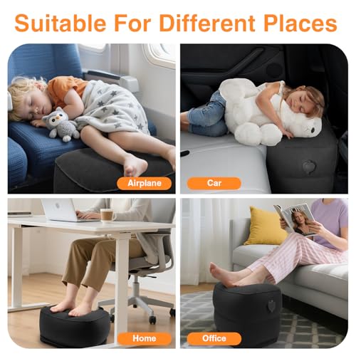 Maliton Inflatable Foot Rest Pillow for Travel,Kids Airplane Bed,Adjustable 3 Layers Height Leg Pillow of Air Travel Essentials,Car, Office, Home - Fast Inflation (Black) - color: Black