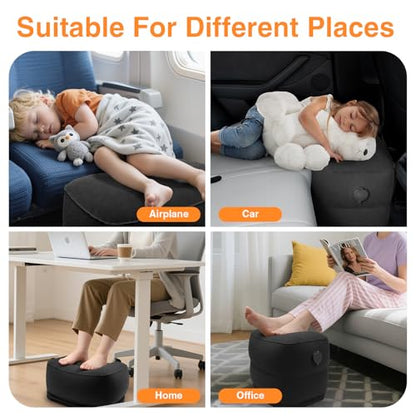 Maliton Inflatable Foot Rest Pillow for Travel,Kids Airplane Bed,Adjustable 3 Layers Height Leg Pillow of Air Travel Essentials,Car, Office, Home - Fast Inflation (Black) - color: Black
