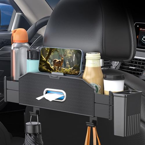 Back Seat Car Organizer,4 in 1 Multifunctional Car Back Seat Storage Box with Trash Can Drink Cup Holder Tissue Box, for Hold Phone,Snacks, Drinks, Handbag-Grid - color: Gird