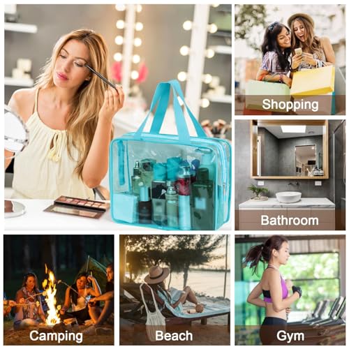 APREUTY Clear Makeup Bags, TSA Approved 6 Pcs Cosmetic Makeup Bags Set Clear PVC with Zipper Handle Portable Travel Luggage Pouch Airport Airline Vacation Organization(Light Blue) - color: Light Blue-6PCS (Large+Medium+Small)