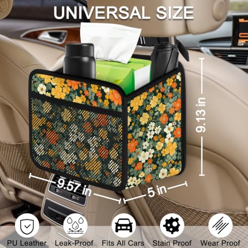 Car Backseat Organizer, PU Leather Back of Seat Cars Hanging Organizer with Pockets Leakproof Car Garbage Bag Hanging Cars Seat Storage Box Travel Accessories Foldable (Flowers Green) - color: Flowers Green