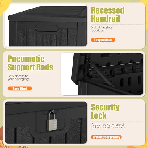Devoko 240 Gallon Double-Wall Deck Box with Divider, Side Handles, Resin Outdoor Large Storage Box Waterproof and Lockable for Patio Furniture, Garden, Pool (Black) - color: Black, size: 240 Gallon 1 Pack