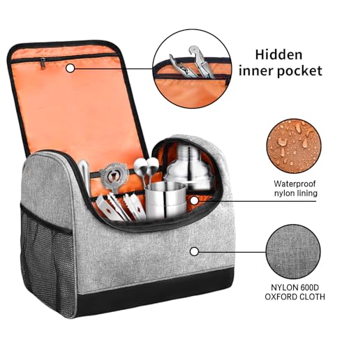 Portable Bartender Bag with Handle - Professional Bar Tool Organizer for Travel | Carrying Case for Cocktail Shaker, Mixing Tools, Accessories | Home, Outdoor, Patio Party Essential(BAG ONLY)
