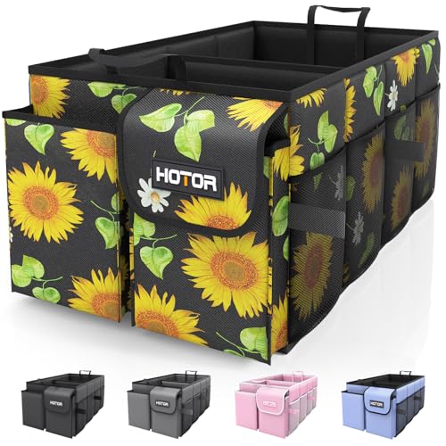 HOTOR Trunk Organizer - Car Organizer, Foldable Trunk organizer for SUVs & Sedans, Sturdy Car Organization for Car Accessories, Tools, Sundries, Sunflower, 2 Compartments, 21.3"×12.6"×10.6" - color: Sunflower, size: Medium (2 Compartments)