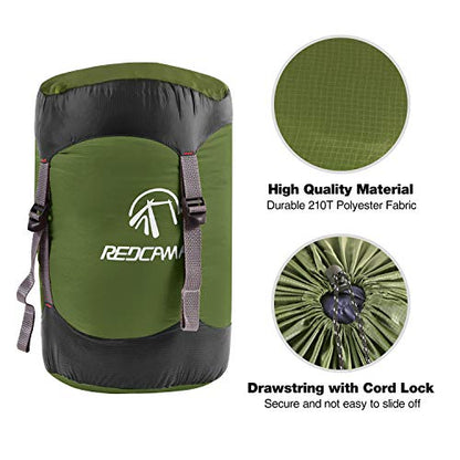 REDCAMP Nylon Compression Stuff Sack, 10L/17L/27L/40L Lightweight Sleeping Bag Compression Sack Great for Backpacking, Hiking and Camping,Blue/Yellow/Army Green/Black - color: Army Green, size: Large