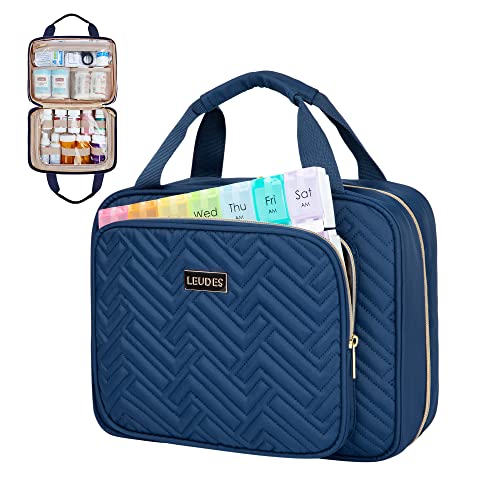 Leudes Travel Pill Bottle Organizer,Medicine Organizer and Storage,Home Medication Bag, Cases,Carrier for Pills,Vitamin,Fish Oil,Supplements for Women and Men (Medium, Blue) - color: Blue, size: Medium