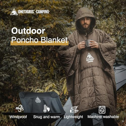 ONETIGRIS Camping Blanket Poncho with with Recycled Synthetic Insulation,Wearable Hoodie Blanket | Ultralight Water-Resistant Warm Camping Blanket for Outdoor, Hiking, Stadium - color: 2pcs-brown