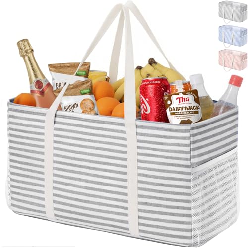 Lifewit Extra Large Tote Bag, Reusable Grocery Bags with Metal Wire Frame and Handles, Standing Utility Foldable Shopping Bags for Storage, Picnics, Beach, Laundry, Car, 46L, 1 Pack, Gray - color: Grey