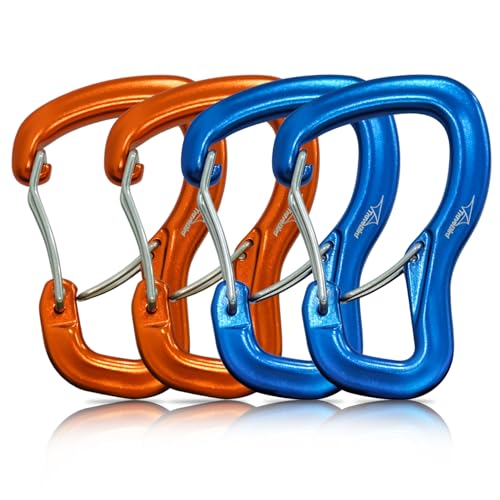 Heavy Duty Carabiner Clip Hook 8KN (1763 lbs), 2 PCS Ultra-Light Aluminum Caribeaners with Double Door D Ring Shape, for Hammock, Camping, Hiking, Backpacking, Dog Leash, Keychain Clip - style: 2Orange+2Blue
