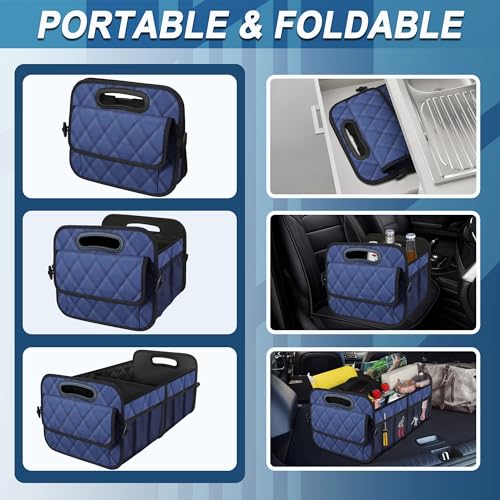 Deosk Car Trunk Organizer for SUV, Car Organizers and Storage with Reinforced Handles, Car Accessories for Women/Men 50L Waterproof Polyester Trunk Organizer(Medium, Dark Blue) - color: Dark Blue, size: Medium