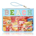 Siwara Snack Bags Clear Pouch Travel Makeup Bag Chenille Letter Bags for Zipper Pouch Clear Cosmetic Bag Clearly Tote Bag Makeup Travel Bags for Women - color: Blue-Beach