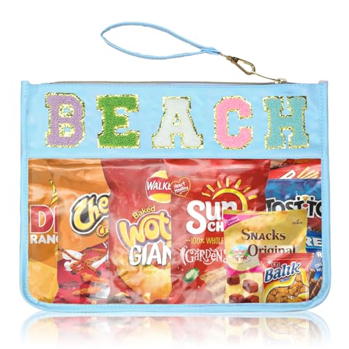 Siwara Snack Bags Clear Pouch Travel Makeup Bag Chenille Letter Bags for Zipper Pouch Clear Cosmetic Bag Clearly Tote Bag Makeup Travel Bags for Women - color: Blue-Beach