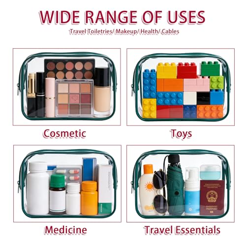 12 Pieces Clear Makeup Bags Bulk, TSA Approved Toiletry Bag PVC Cosmetic Toiletries Pouch with Zipper, Waterproof Vinyl Plastic Organizer Case for Carry-on Travel Essentials (Green Medium) - color: 12 Medium Green