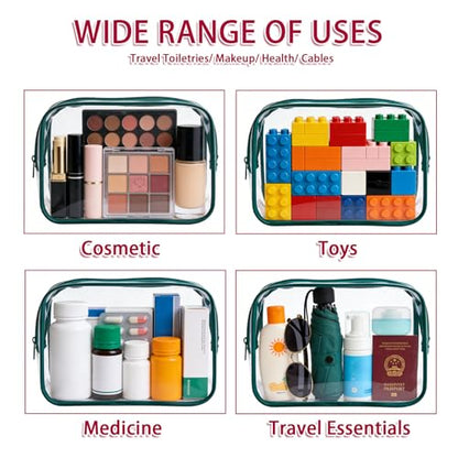 12 Pieces Clear Makeup Bags Bulk, TSA Approved Toiletry Bag PVC Cosmetic Toiletries Pouch with Zipper, Waterproof Vinyl Plastic Organizer Case for Carry-on Travel Essentials (Green Medium) - color: 12 Medium Green