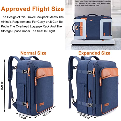 Lumesner Carry on Travel Backpacks, Extra Large 40L Flight Approved Bag for Men & Women,Expandable Suitcase Backpack With 4 Packing Cubes,Water Resistant Luggage Daypack Business Weekender Bag, Blue - color: Blue