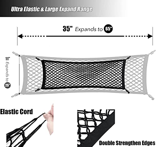 Double-Layer Trunk Cargo Elastic Net for SUV, 35"x11" Stretch to 65"x25" for Car Organizer Heavy Duty with Hooks - size: 35X11 inch
