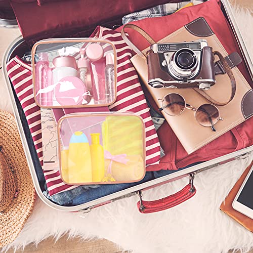 APREUTY Clear Makeup Bags, TSA Approved 6 Pcs Cosmetic Makeup Bags Set Clear PVC with Zipper Handle Portable Travel Luggage Pouch Airport Airline Vacation Organization (Pink) - color: Pink-6PCS (Large+Medium+Small)