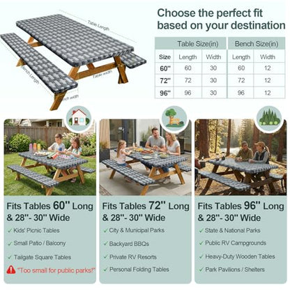 Picnic Table Cover with Bench Covers Camping Essentials Waterproof Windproof Camping Tablecloth with Drawstring Bag, Fitted Rectangle Tables and Seats, 72in, Dark Gray - color: Dark Gray, size: 72in