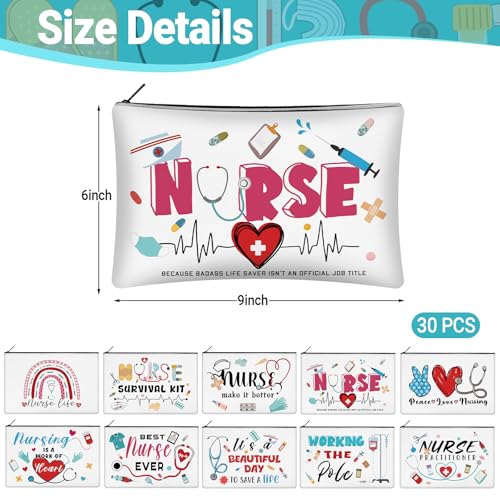 30 Pcs Nurse Makeup Bag Bulk for Nurse Canvas Makeup Bags Reusable Nursing Cosmetic Pouch for Spring Appreciation Birthday Gifts - style: Nurse