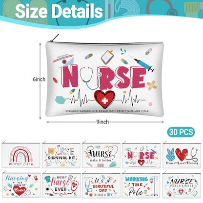 30 Pcs Nurse Makeup Bag Bulk for Nurse Canvas Makeup Bags Reusable Nursing Cosmetic Pouch for Spring Appreciation Birthday Gifts - style: Nurse