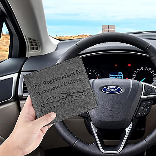 Car Registration and Insurance Holder, Premium PU Leather Vehicle Glove Box Car Organizer Men Women Wallet Accessories Case for ID, Driver's License - Grey - color: Grey