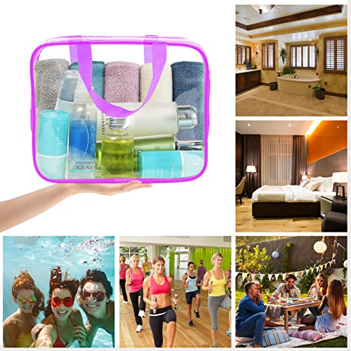 APREUTY Clear Makeup Bags, TSA Approved 6 Pcs Cosmetic Makeup Bags Set Clear PVC with Zipper Handle Portable Travel Luggage Pouch Airport Airline Vacation Organization (Purple) - color: Purple-6PCS (Large+Medium+Small)