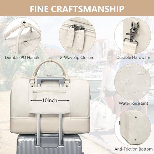 Wogarl Weekender Bag for Women Men Large Overnight Bag Travel Duffel Bag with Shoe Compartment Toiletry Satchel Bag Carry On Bag Fit 21" Laptop - color: White