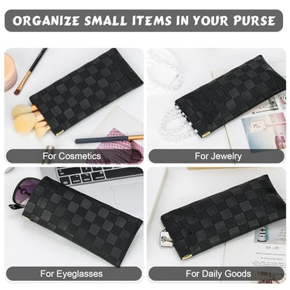 Sightor Sunglasses Case, 2 Pcs Soft Eyeglass Cases Checkered Sunglass Case Portable Squeeze Top Leather Glasses Pouch - color: Black, White