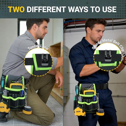 MELOTOUGH Electrician Tool Pouch Tool Belt Pouches Multiple Pockets Tool Organizer for Technician, Maintenance, HVAC - color: Lime, size: Small Electrician Pouch