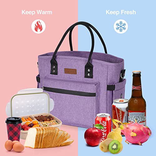 Insulated Lunch Bag for Women Men,Adult Lunch Box for Women with Adjustable Shoulder Strap,Portable Large Lunch Tote Bag for Office Work Picnic Beach,Reusable Lunch Cooler Bag - color: Purple