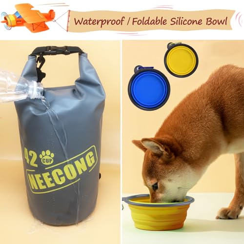 Dog Food Travel Bag With Collapsible Travel Big Bowls(800ml), 42 Cup Dog Food Storage System for Camping, Daily -10L Dog Food Dry Bag - color: Yellow-gray