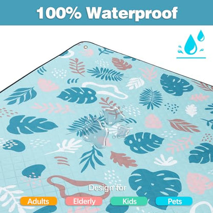 PY SUPER MODE Extra Large Waterproof Picnic Blankets 83x79 Inches - 5 Layer Outdoor Picnic Mat for Beach Camping Park Lawn, Windproof Anchor System with Stakes, Foldable Blue&Green - color: Blue&green