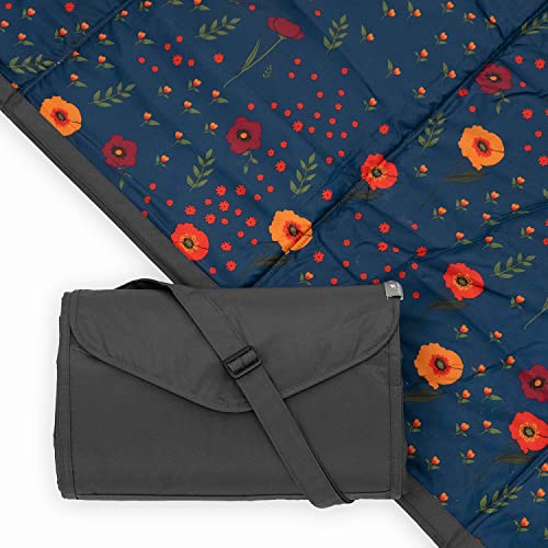 Little Unicorn 5'x5' Outdoor Family Picnic & Beach Blanket | Durable & Water-Resistant Fabric | Compact Fold & Easily Wipes Clean | Zipper Pocket (Midnight Poppy) - color: Midnight Poppy, size: 5 x 5