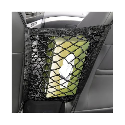 2-Layer Car Mesh Organizer, Seat Back Net Bag Stretchable Barrier of Backseat Pet Kids, Four-Side Elastic Storage Netting Pouch Cargo Tissue Purse Holder Between Front Seats - color: 2-Layer Two-Side
