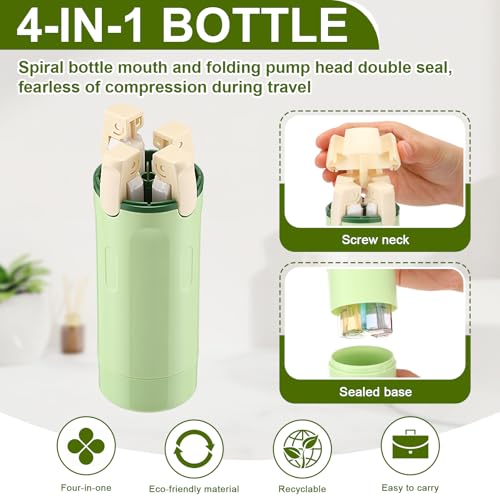 Domensi 4 in 1 Travel Dispenser with 4 Pack 30ml Travel Bottles and Label Refillable & Leak Proof Portable Toiletry Containers with Locks for Shampoo Lotion Conditioner Cream(Green) - color: Green