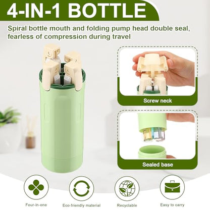 Domensi 4 in 1 Travel Dispenser with 4 Pack 30ml Travel Bottles and Label Refillable & Leak Proof Portable Toiletry Containers with Locks for Shampoo Lotion Conditioner Cream(Green) - color: Green