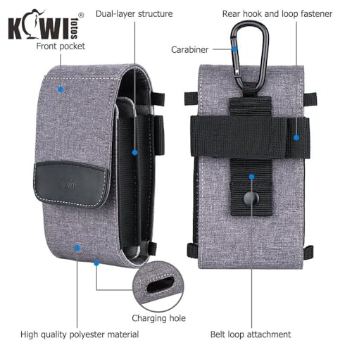 KIWIFOTOS Dual-Layer Travel Phone Pouch Crossbody Bag for iPhone 17 16 15 Pro Credit Cards Shoulder Bag with Strap Under 6.3" Cell Phone Holster - color: Gray, Double Layer