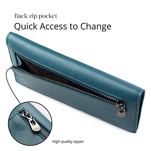 Bveyzi Ultra Slim Thin Leather RFID Blocking Credit Card Holder Bifold Clutch Wallets for Women - color: Lake Blue