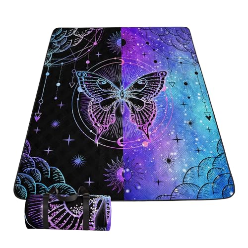 Outdoor Picnic Blanket Portable Ultrasonic Waterproof Picnic Mat Symmetrical Butterfly Printed Camping Beach Mat for Sand and Wet Grass Hiking (Symmetrical Butterfly1 S) - color: Symmetrical Butterfly1, size: Standard - 59"x78"