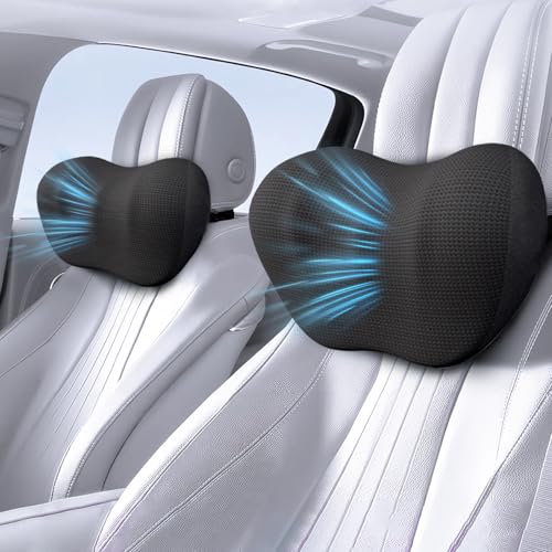 2 Pack Car Headrest Pillow, Comfy Head Rest Pillow for Car, 100% Memory Foam Car Neck Pillow for Driving - Universal Fit Travel Car Pillow for Pain Relief While Driving(Comes with 2 Eye Masks) - color: Pack of 2/Black